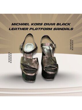 Michael Kors Divia Black Leather Platform Sandals Size 7M Snake Print Textured H